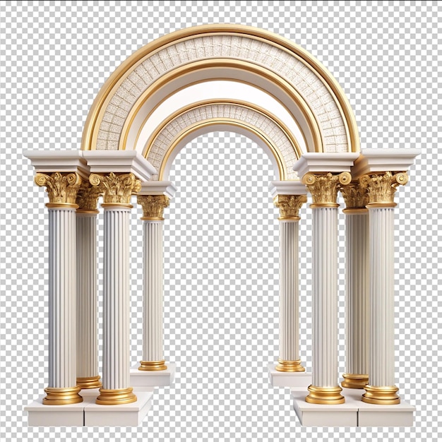 Antique columns set balustrade isolated on white background