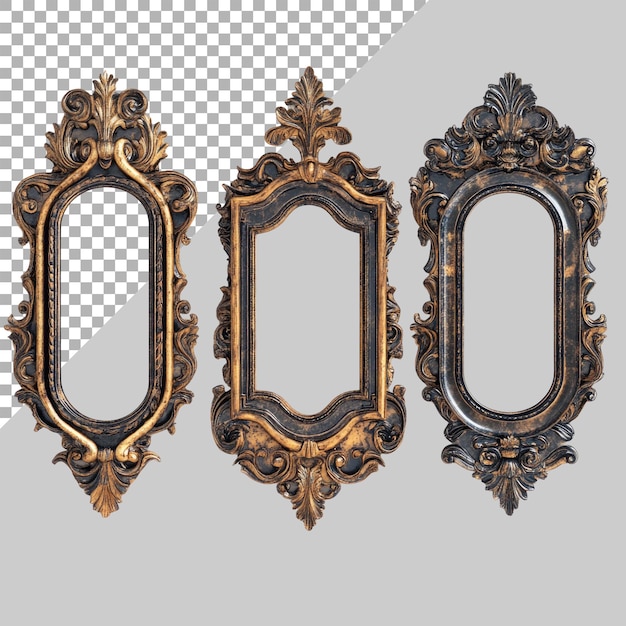 PSD antique decorative wall mounted mirrors isolated on transparent background