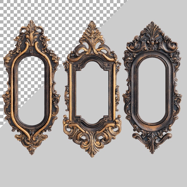 PSD antique decorative wall mounted mirrors isolated on transparent background