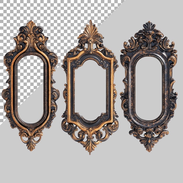 PSD antique decorative wall mounted mirrors isolated on transparent background