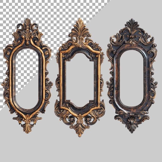 PSD antique decorative wall mounted mirrors isolated on transparent background