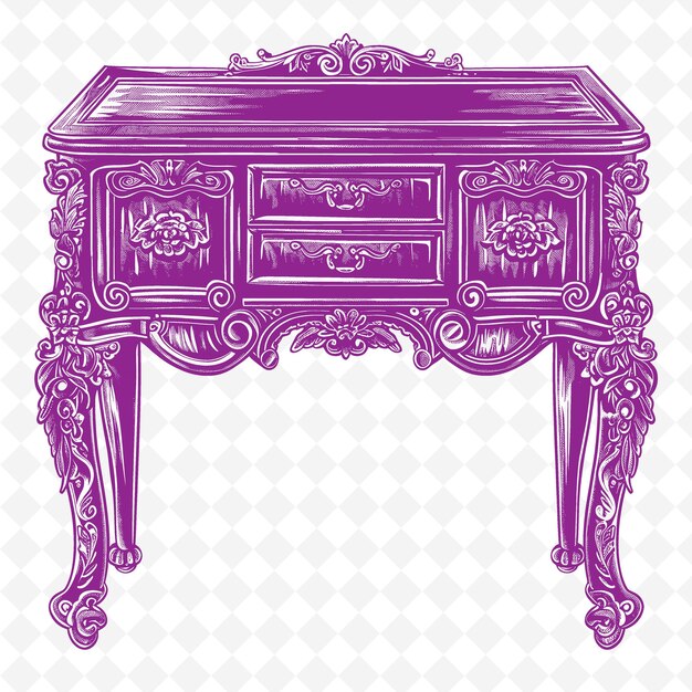 Antique Desk With Ornate Wood Carvings and Leather Top Inspi PNG Outline Flat Illustration Designs