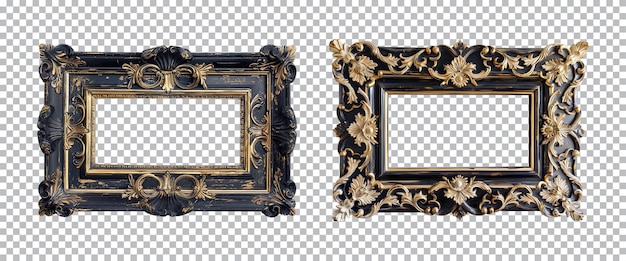 PSD antique gold and black picture rectangular frames isolated on a transparent background cut out png