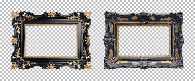 antique gold and black picture rectangular frames isolated on a transparent background cut out PNG