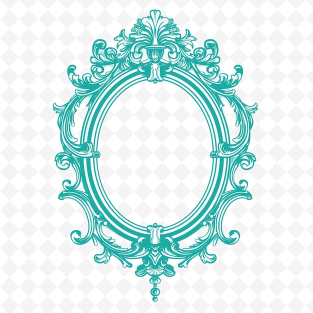 PSD antique mirror with ornate frame and black and white color s png outline flat illustration designs