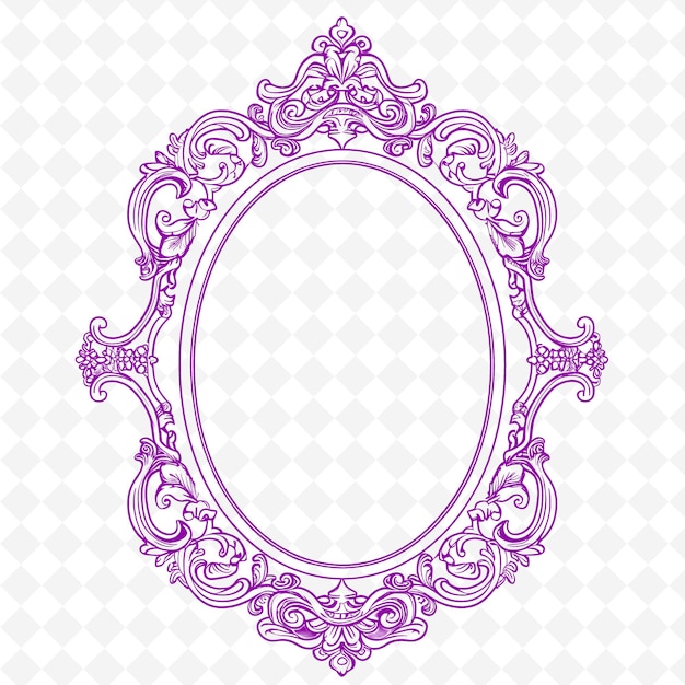 PSD antique mirror with ornate gold filigree frame and delicate png outline flat illustration designs