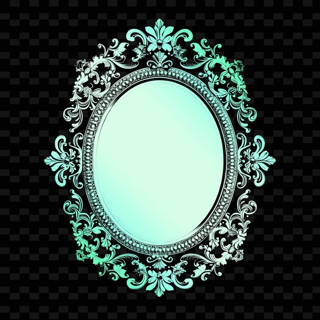 PSD antique mirror with ornate gold filigree frame and delicate png outline flat illustration designs