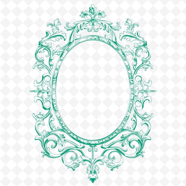 Antique Mirror With Ornate Gold Filigree Frame and Delicate PNG Outline Flat Illustration Designs