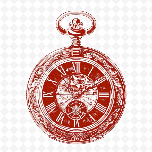 Antique Pocket Watch With an Intricate Engraving and a Few S PNG Outline Flat Illustration Designs