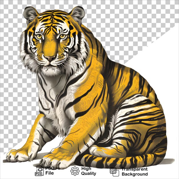 PSD antique style illustration of a tiger seated