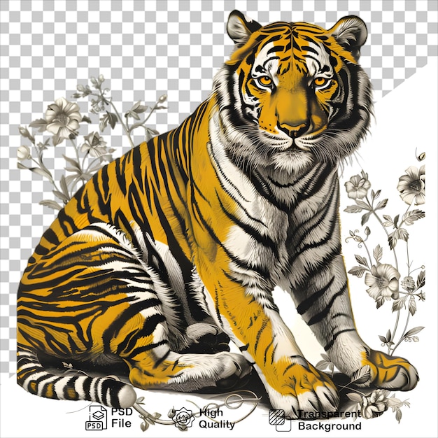 PSD antique style illustration of a tiger seated