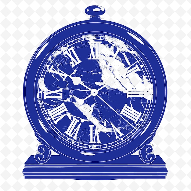 Antique Style Mantel Clock With Black and White Marble Desig PNG Outline Flat Illustration Designs