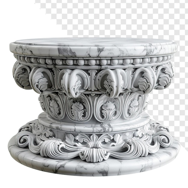 Antique Style White Marble Podium with Transparent Background