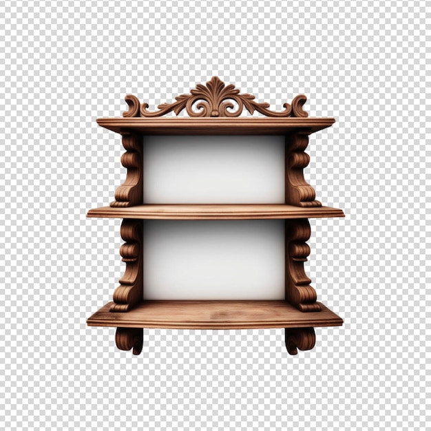 Antique wooden shelf isolated on transparent background