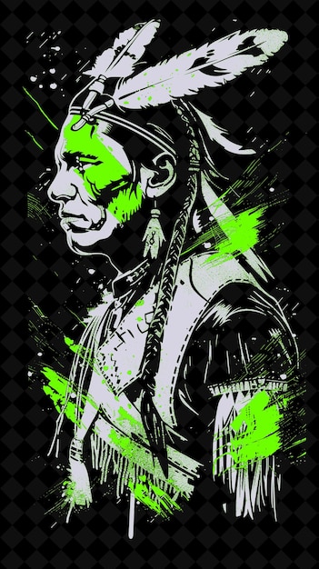 Apache Man Portrait Wearing a Traditional Leather Vest and a Vivid Color Design PNG Collections