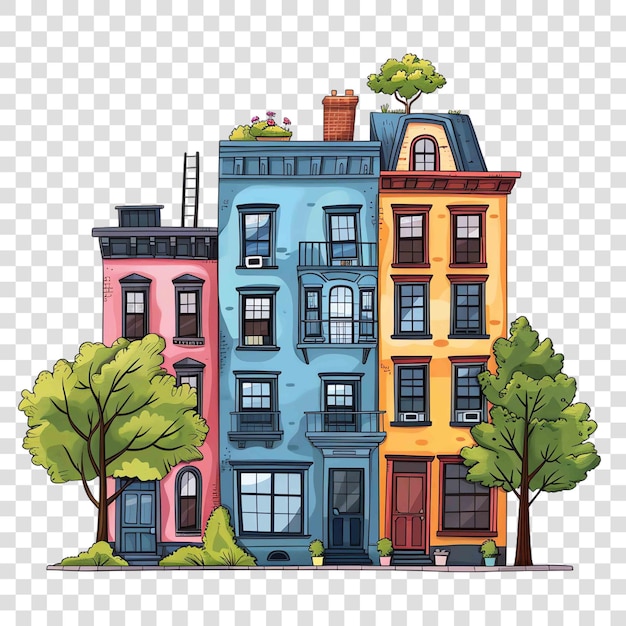 PSD apartment buildings transparent background watercolor clipart