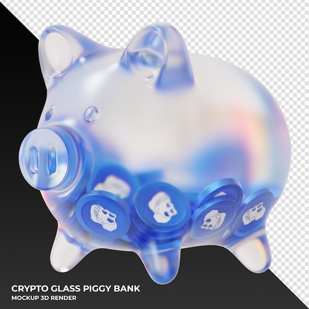 ApeCoin APE coin in frosted glass piggy bank 3d rendering