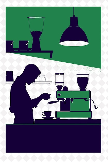 PSD aperitivo coffee culture scene with a barista making an espr italy culture illustration design