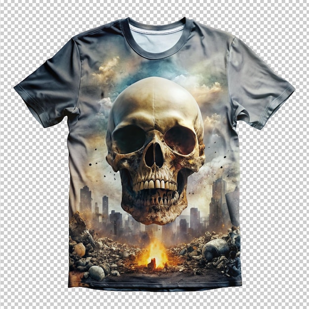 apocalyptic Halloween skull t shirt design on transparent background