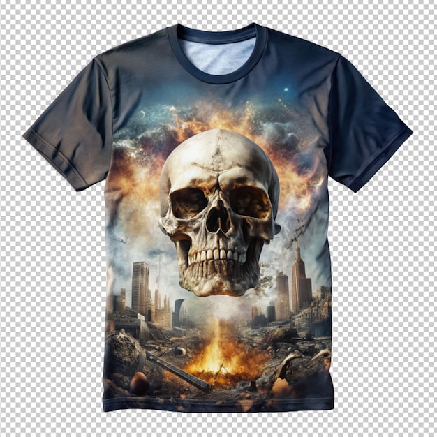 apocalyptic Halloween skull t shirt design on transparent background