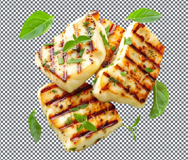 Appetizing Grilled Halloumi with Herbs isolated on transparent background