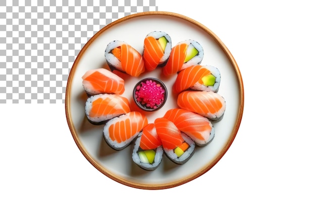 PSD appetizing sushi with salmon on a plate isolation on a transparent background