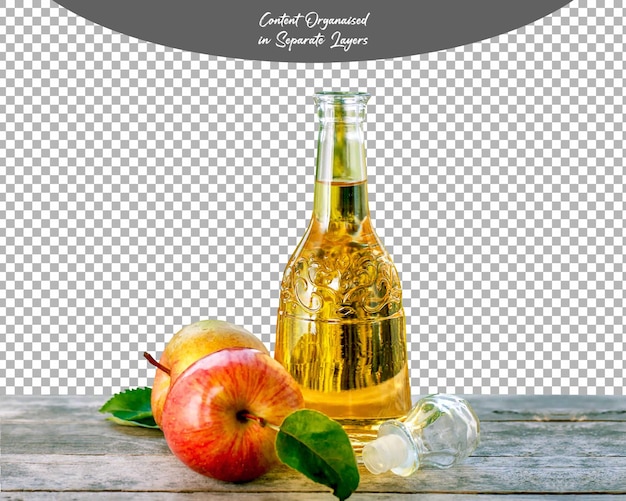 Apple Cider Vinegar on Wooden Table isolated on Transparent background