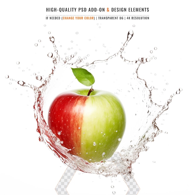 Apple in a splash of water explosion on tranparent Background