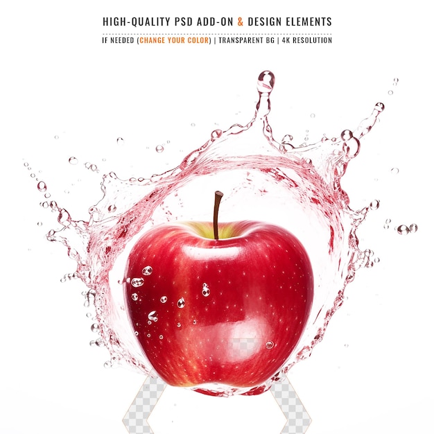 PSD apple in a splash of water explosion on tranparent background