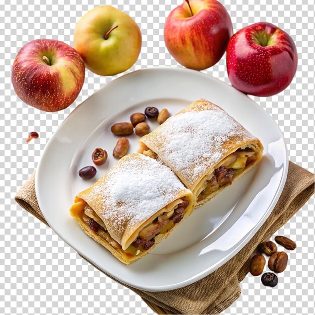 PSD apple strudel with apples and raisins isolated on transparent background