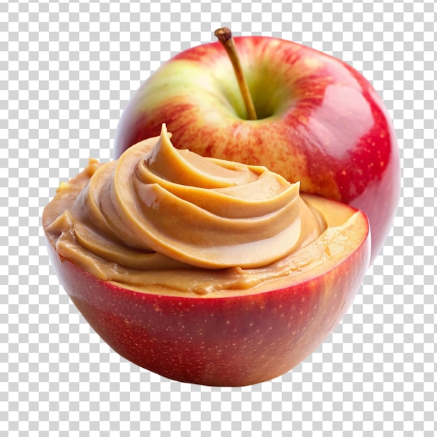 PSD apple with creamy peanut butter isolated on transparent background