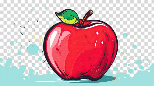 PSD an apple with a green leaf on it is drawn on a checkered background