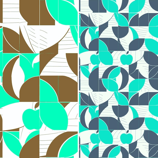 PSD apple with leafy edges and geometric design with grid patter unique tropical fruit pattern vector