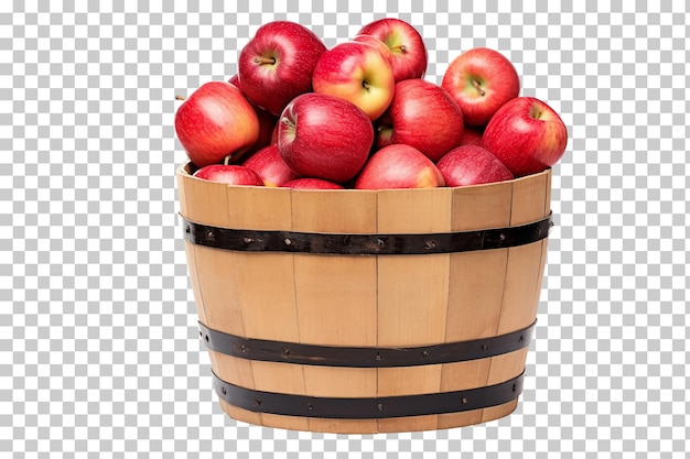 Apples in a wooden barrel isolated on transparent background png psd