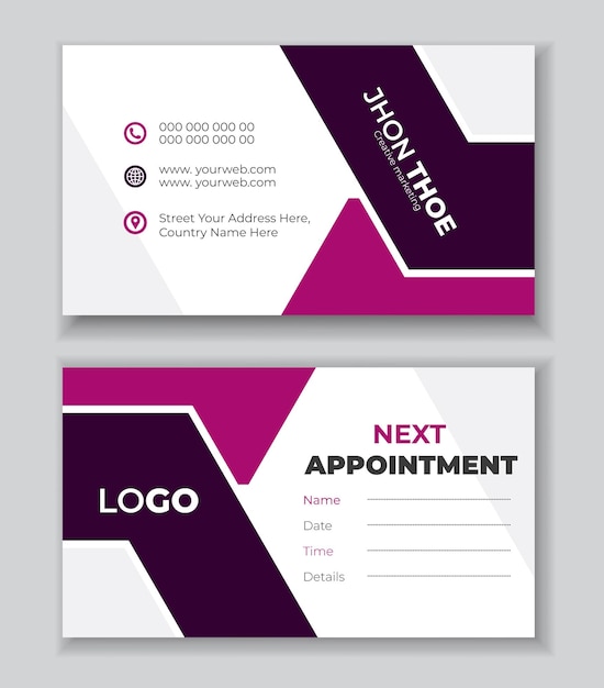 Next appointment card design for corporate business