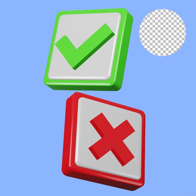 approved check mark and red cross 3d render illustration alpha background