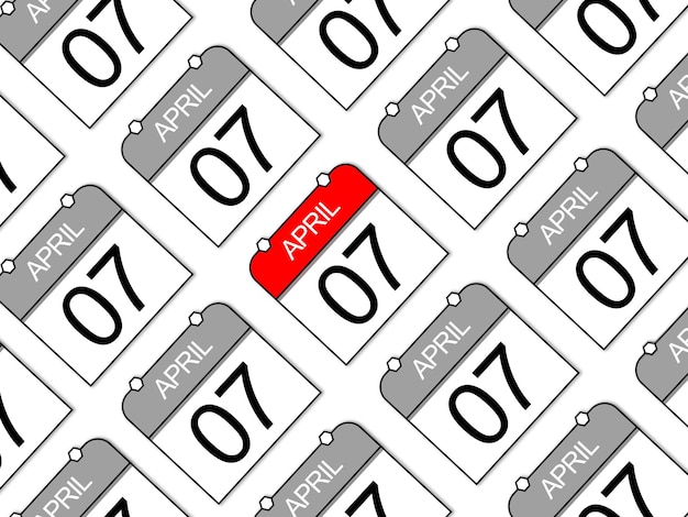 PSD april 7 daily calendar in red among a seamless pattern of gray daily calendars