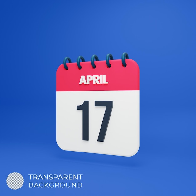 April Realistic Calendar Icon 3D Rendered Date April 17