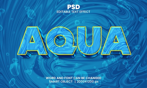 Aqua Blue color 3d editable text effect Premium Psd with background