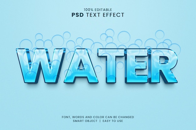 Aqua water blue and liquid bubbles editable text effect