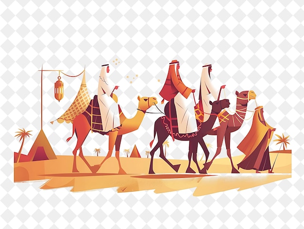 Arabian Desert With Bedouin Characters Having a Camel Race D People Life Style Flat Illustration