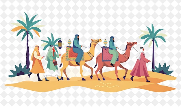 Arabian Desert With Bedouin Characters Having a Camel Race D People Life Style Flat Illustration