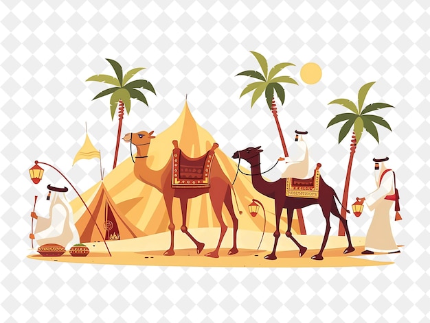 Arabian Desert With Bedouin Characters Having a Camel Race D People Life Style Flat Illustration