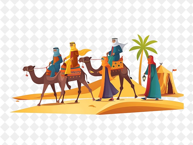 Arabian Desert With Bedouin Characters Having a Camel Race D People Life Style Flat Illustration