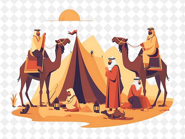 Arabian Desert With Bedouin Characters Having a Camel Race D People Life Style Flat Illustration