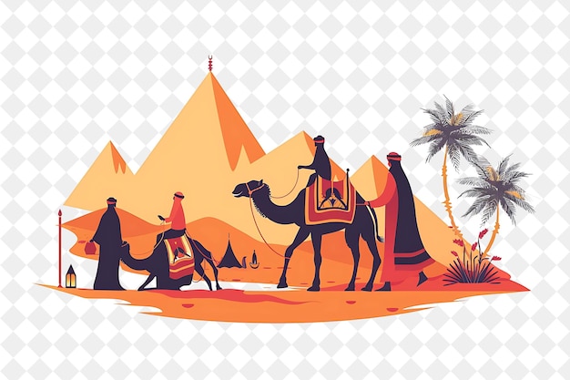 Arabian Desert With Bedouin Characters Having a Camel Race D People Life Style Flat Illustration