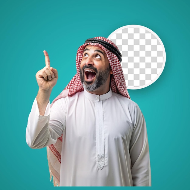 arabic businessman in traditional wear holding with finger winking and smiling standin