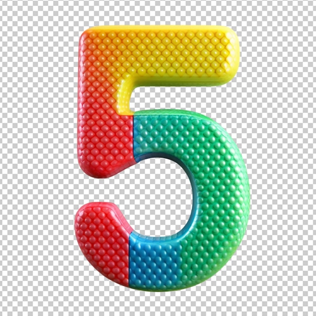 PSD arabic number 5 symbol colorful plastic isolated