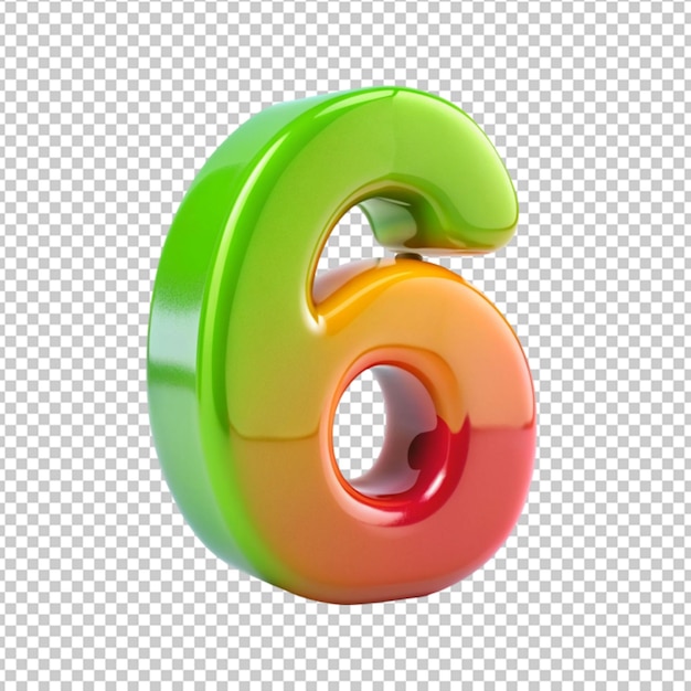 PSD arabic number 6 symbol colorful plastic isolated