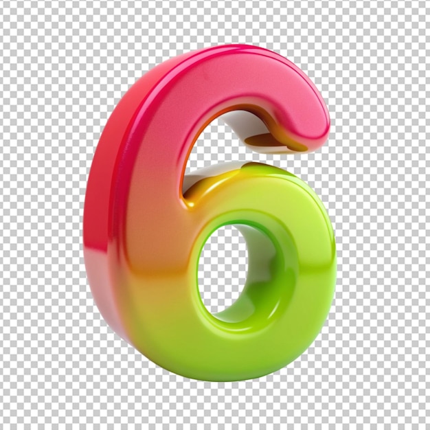 PSD arabic number 6 symbol colorful plastic isolated